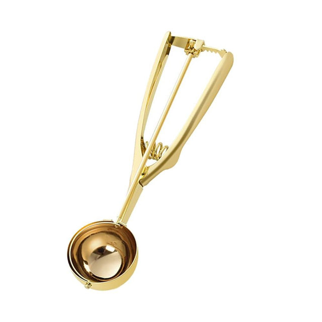 ZYHUI Gold Ice Cream Scoop Stainless Steel Cookie Scoops for Baking Melon Baller with Trigger 3 Sizes (Gold, L)