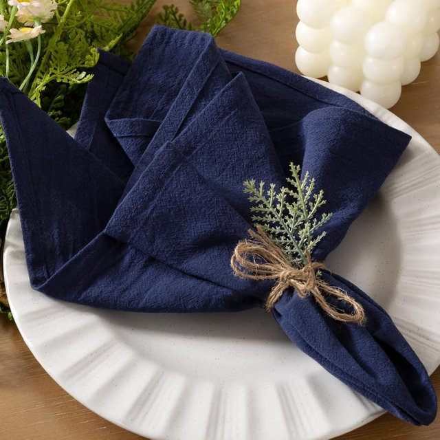 Socomi Cloth Napkins Navy Blue Summer Washable Reusable Bulk Linen Cotton Napkins Set of 10 17"x17" for Wedding Party Bridal Baby Shower Birthday Dining Table Decorations