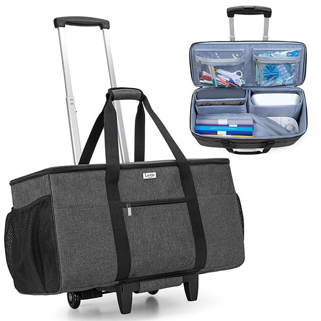 Luxja Rolling Tote Compatible with Cricut Maker (Explore Air) and Easy Press (9 inches x 9 inches), Die-Cut Machine Carrying Case with Wheels (Come with a Detachable Dolly), Black