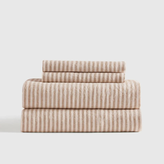 European Linen Sheet Set - Full - Latte/White Stripe
