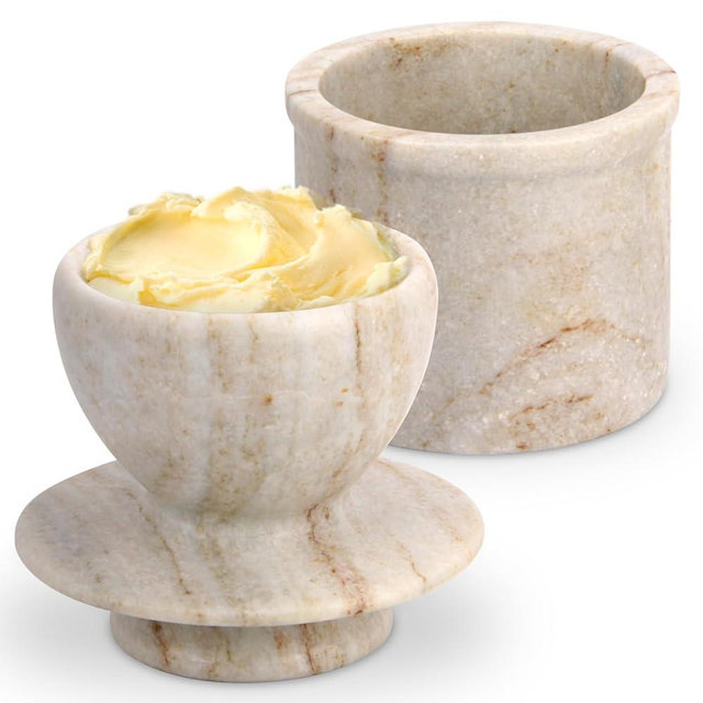 Marble Butter Keeper With Lid, Soft Spreadable French Butter Crock for Countertop,Butter Holder For Home Kitchen Counter Decor,Butter Dish Container with Water Seal (Viva Jade, 3.5"L x 3.5"W x 4"H)
