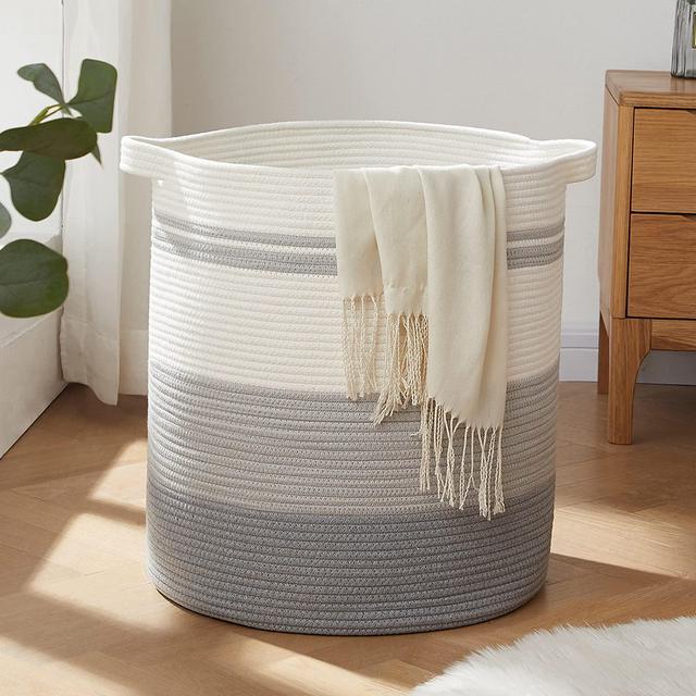 OIAHOMY Laundry Baskets-Laundry Hamper,Storage Basket with Handles,Decorative Basket for Living room,Woven Storage Basket for Toys Bin,Pillows, Blankets,Clothes-20x18in-Gradient Gray