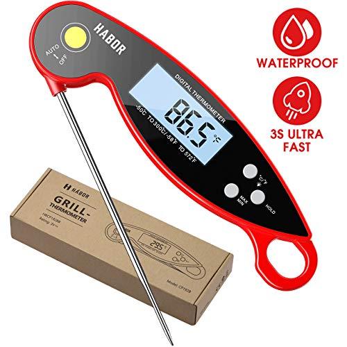 Habor 192 Meat Thermometer Upgraded Waterproof, 3s Instant Read Digital Cooking Thermometer, Kitchen Food Thermometer with Backlight & Ambidextrous Display for Candy Turkey BBQ Milk Water Temperature