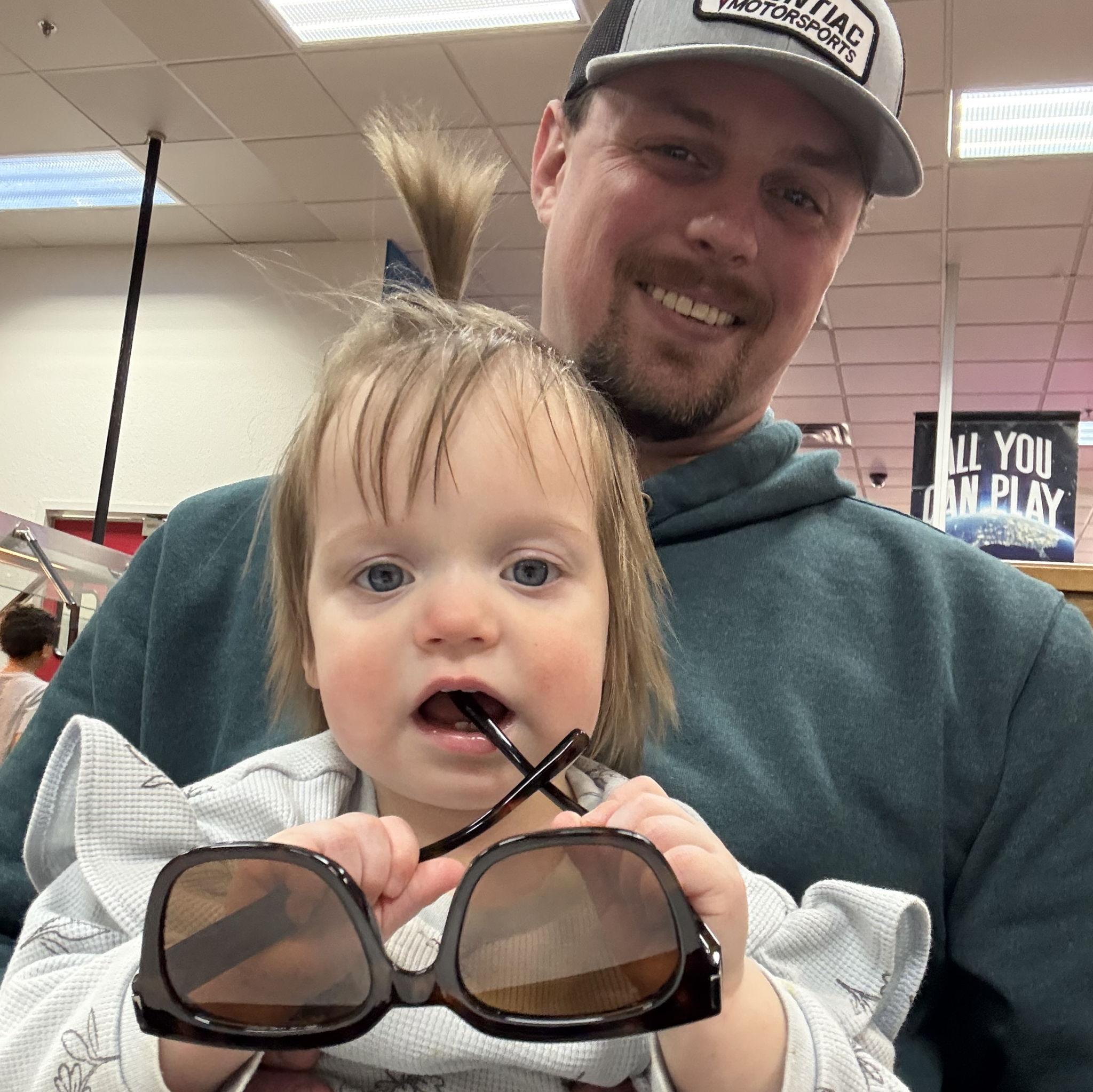 This is Jesse and Millie at Chuck-E-Cheese for Addison’s (Addie) birthday. Addie is Rebecca’s sister’s first kid.