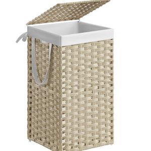 SONGMICS Laundry Hamper with Lid, 17.2 Gallon (65L) Synthetic Rattan Clothes Laundry Basket with Lid and Handles, Foldable, Removable Liner, Summer Sand ULCB165LZ01