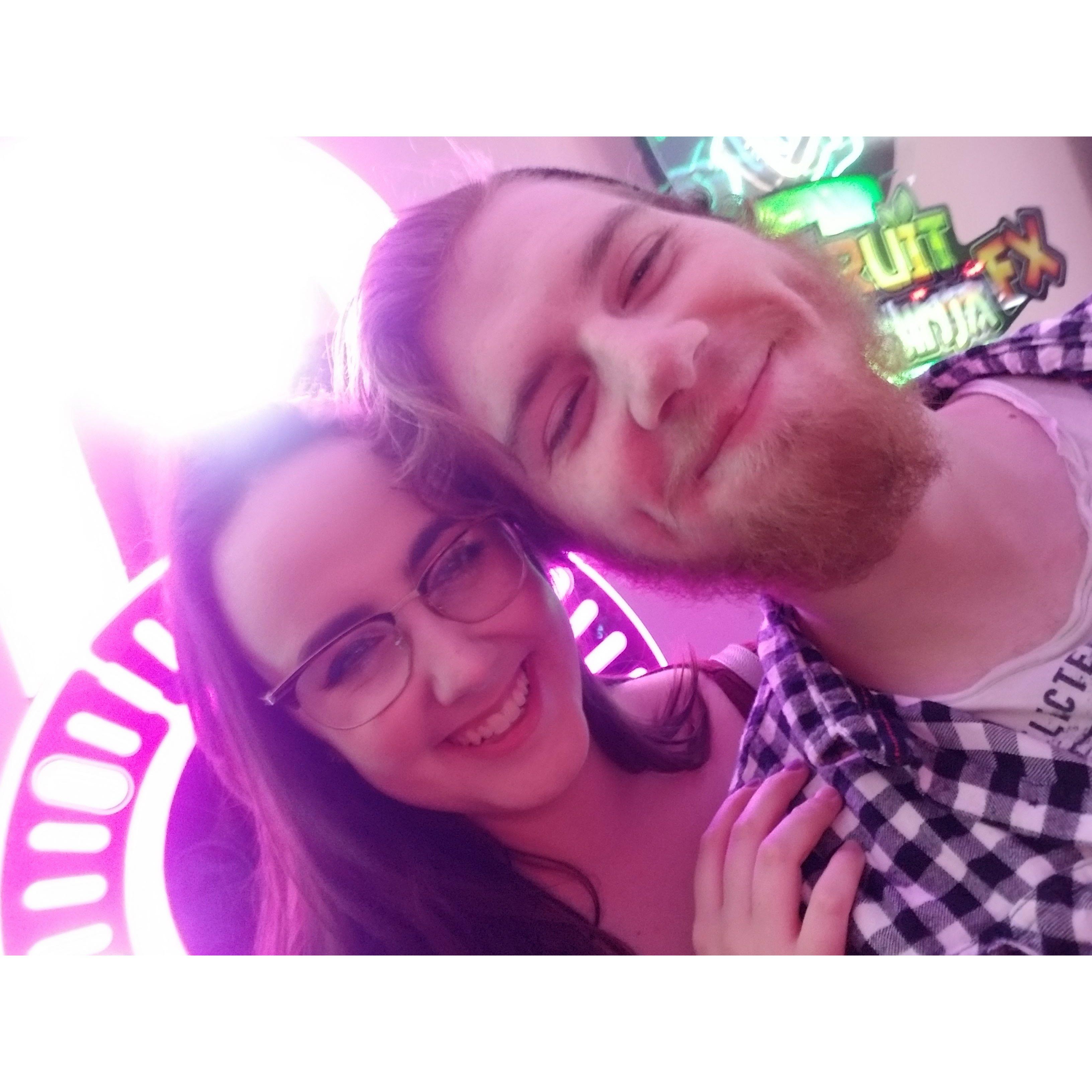 "Its not who you can grow old with, but who keeps you young," One of the couple's favorite vacation activities? Hit up the local arcade!