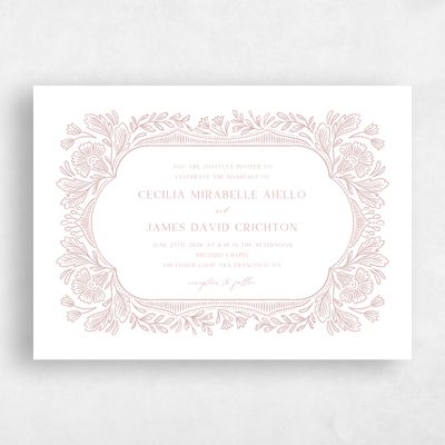 Dusty Rose, Pink Wedding Invitation - Caleania Landscape Letterpress