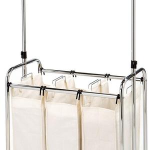 Seville Classics Mobile 3-Bag Heavy-Duty Laundry Hamper Sorter Cart with Clothes Rack