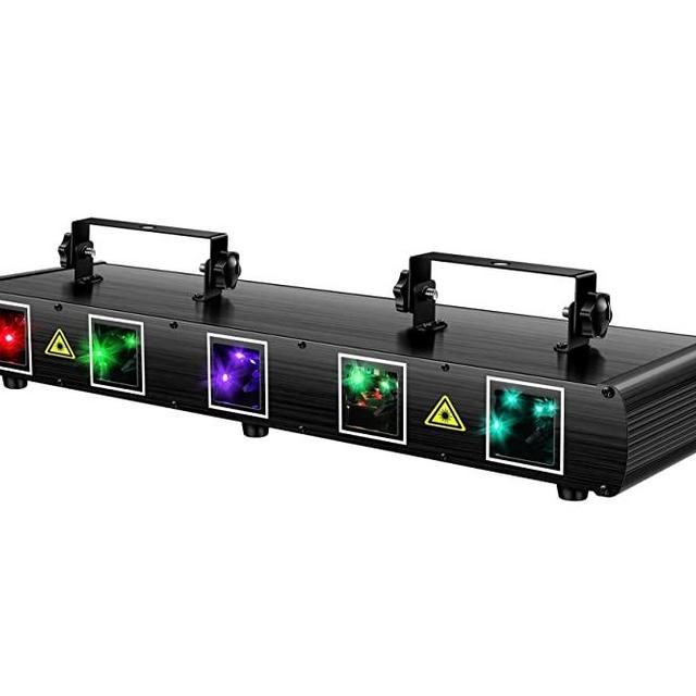 Laser Lights, U`King 5 Beam Effect Sound Activated DJ Party Lights RGBYC LED Music Light by DMX Control for Disco Dancing Birthday Bar Stage Lighting (2021 New Laser Light)