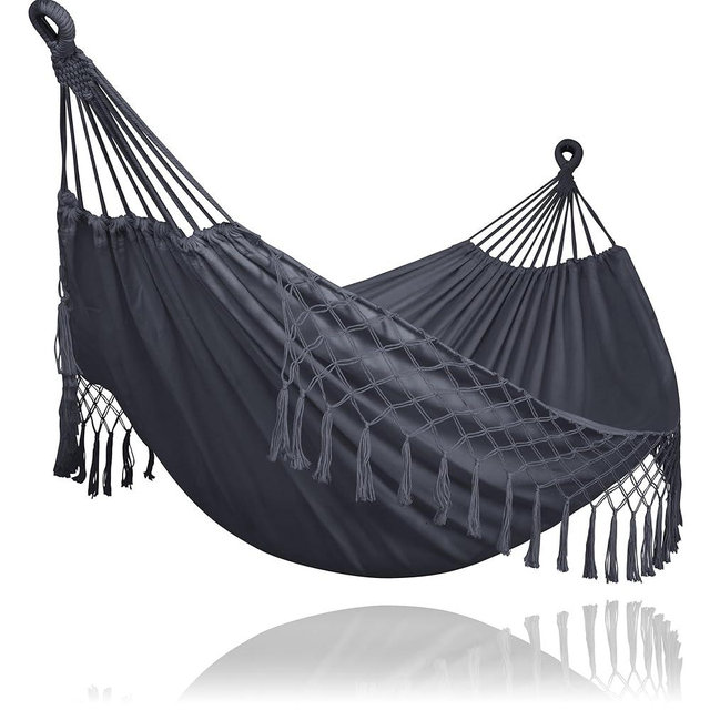 SUNCREAT Extra Large Double Hanging Hammock for Camping, Hammocks for Outside 2 Person Heavy Duty, Dark Gray with Tassels