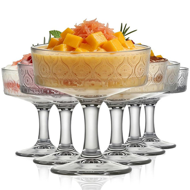 Dylvan Set of 6 Glass Dessert Bowls, 6.4 Oz Stylish Bowls with Handles, Perfect for Serving Ice Cream, Fruit, Salad, and Pudding.
