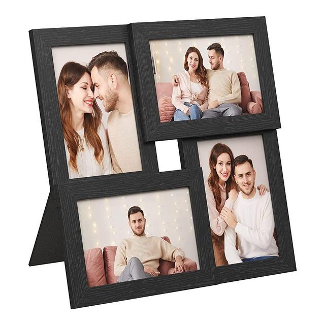 SONGMICS 4x6 Collage Picture Frames, Family Photo Collage Frame Set of 4 for Wall Decor, Glass Front, Wall Hanging or Tabletop, Black