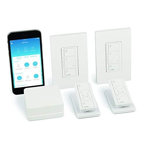 Lutron Caseta Wireless Smart Light Dimmer Switch (2 Count) Starter Kit with Pedestals for Pico Wireless Remotes, Works with Alexa, Apple HomeKit, and the Google Assistant | P-BDG-PKG2W