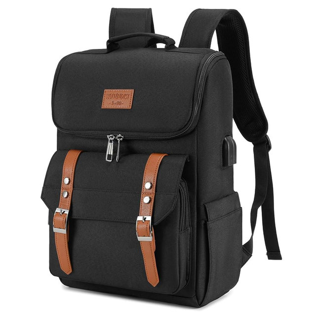 YALUNDISI Vintage Backpack Travel Laptop Backpack with usb Charging Port for Women & Men College Backpack Fits 15.6 Inch Laptop Black Brown
