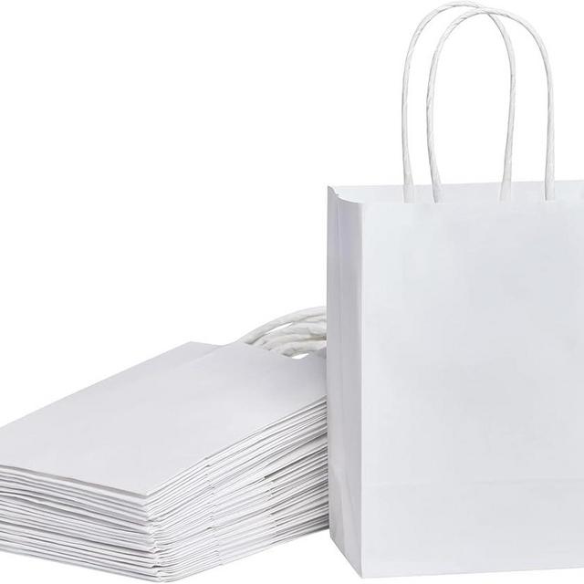 SUNCOLOR 50 Pieces 6" Mini Goodie Bags Small White Gift Bags with Handle for Party Favor Bags(White)