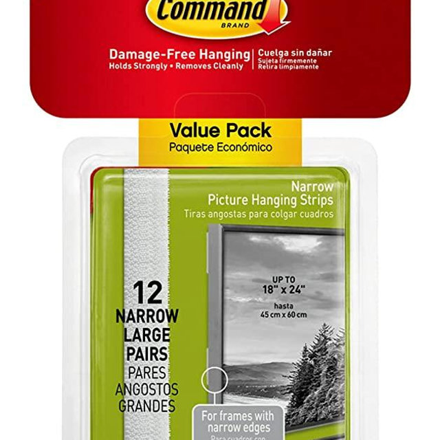Command 17207-12ES Hanging Strips, Narrow, White, 12 Count