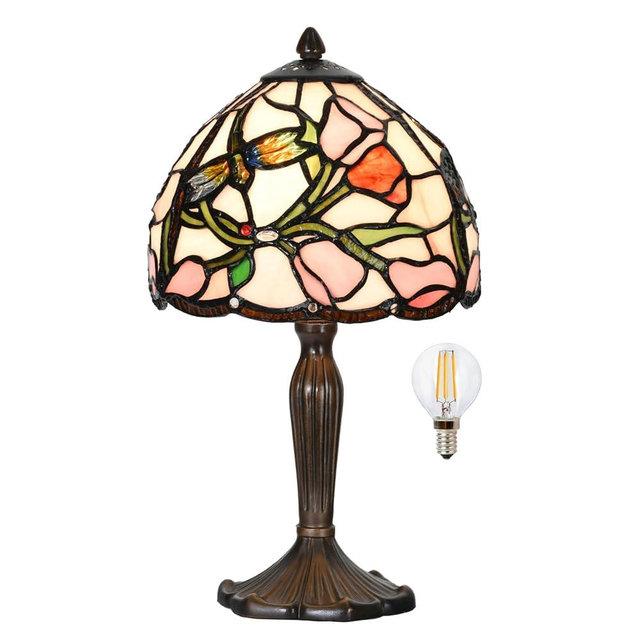 HomeBeauty TL0009 Tiffany Lamp Tulip Design Stained Glass Table Lamp 8" D x 14.25" H for Living Room Bedroom Bedside Nightstand Home Office, lED Bulb Included (Tulip)