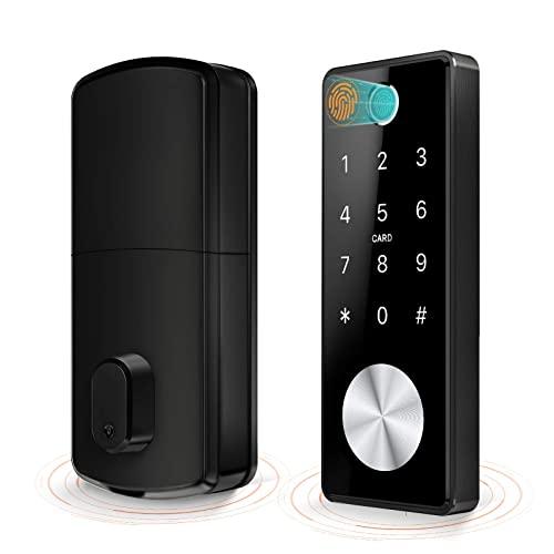 Smart Deadbolt Keyless Entry Door Lock 5 in 1 Fingerprint Bluetooth APP Key Fob Keypad Digital Door Lock Security Front Door Work with WiFi Gateway and Alexa for Home Office Garage by Holify (Black)