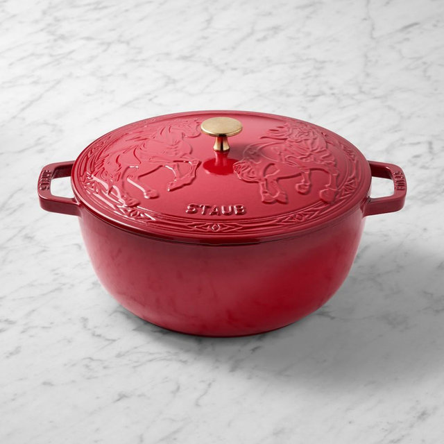Staub Enameled Cast Iron Essential French Oven with Horse Lid, 5-Qt., Cherry