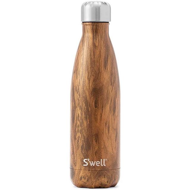 S'well Stainless Steel Water Bottle-17 Fl Oz-Teakwood Triple-Layered Vacuum-Insulated Containers Keeps Drinks Cold for 36 Hours and Hot for 18, 17oz
