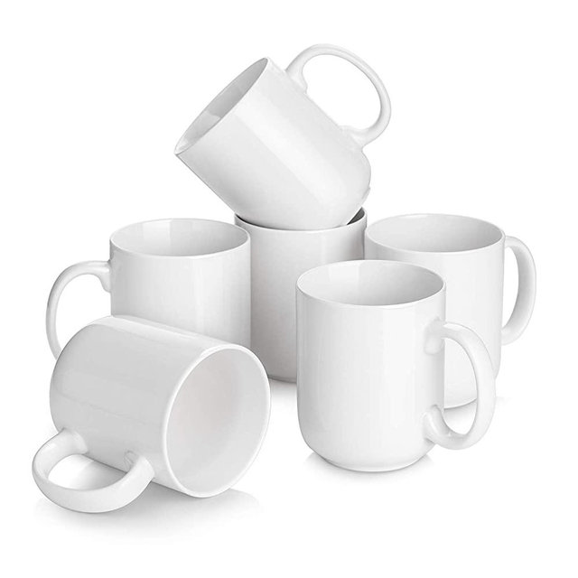 DOWAN Large Coffee Mugs, 20 Ounce Ceramic Coffee Mugs, White Coffee Mugs Set of 6 with Large Handle, Coffee Cup for Dishwasher Safe, Microwave Safe, Chip-free, Lead-free and DIY Paint