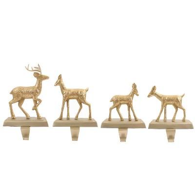 4pk Metal Deer Christmas Stocking Holder Brushed Brass - Wondershop™