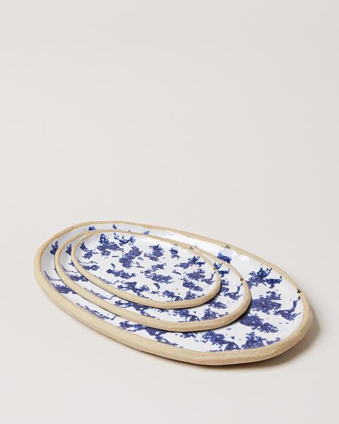 Farmhouse Pottery LARGE Painted Oval Platter, Sponge