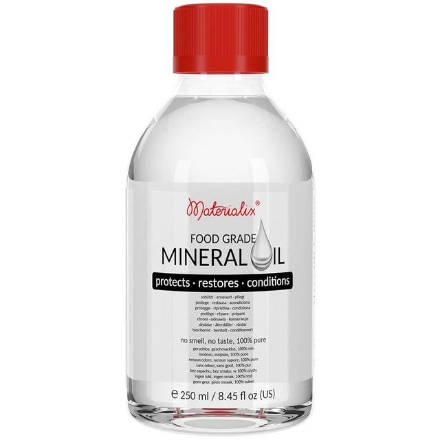 Materialix Food Grade Mineral Oil - 8.45 fl oz - for wood, bamboo, stainless - butcher block oil - Cutting Board Oil and conditioner, Wood Oil, Knife Oil, Mineral Oil Food Grade