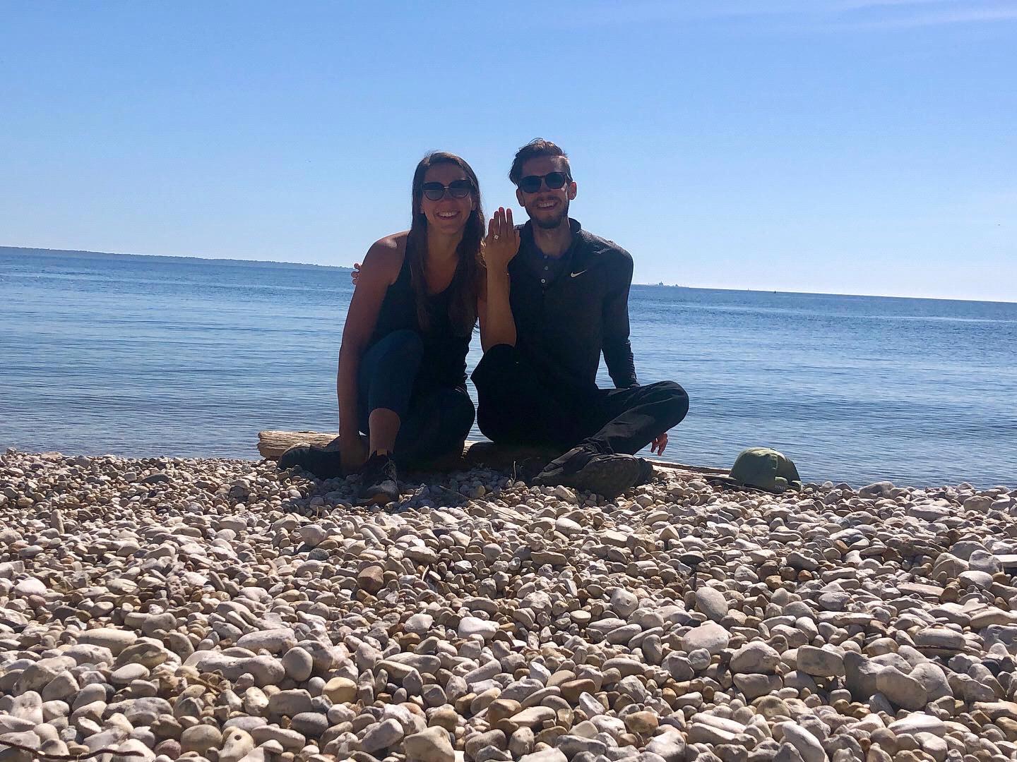 Their special engagement at Northport beach, WI on Lake Michigan.