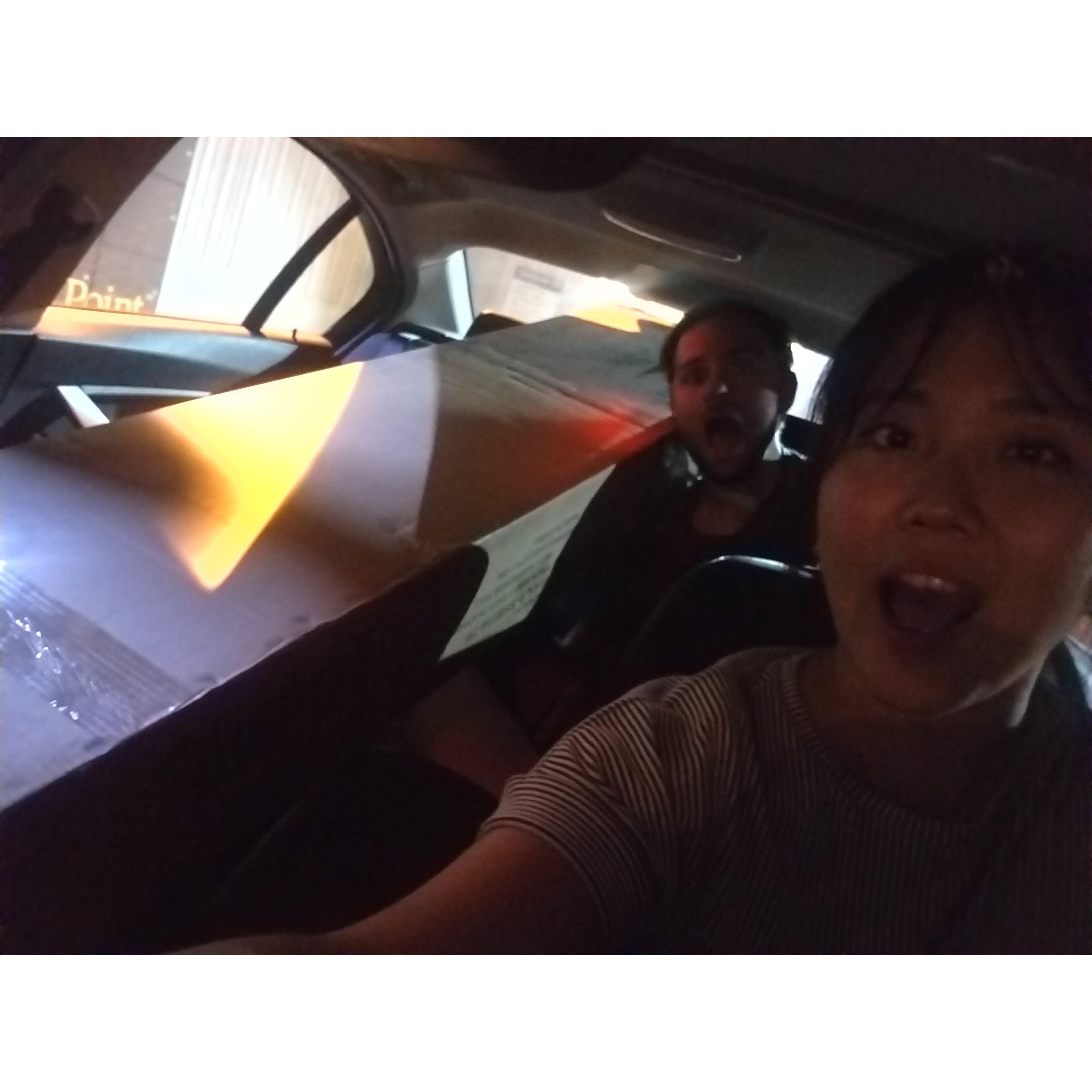 August 2018 - First selfie together. Yaejin's bed frame kept getting delayed, so Chasen helped Yaejin pick it up from USPS. First of many frustrating "adulting" moments where Chasen kept Yaejin calm.