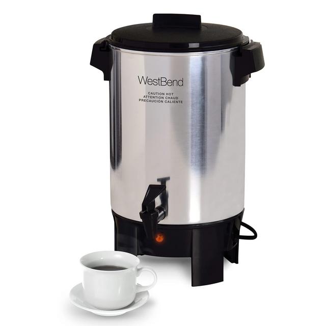 West Bend Highly Polished Aluminum Party Perk Coffee Urn Features Automatic Temperature Control Large Capacity with Quick Brewing Smooth Prep and Easy Clean Up NSF Certified, 30-cup, Silver