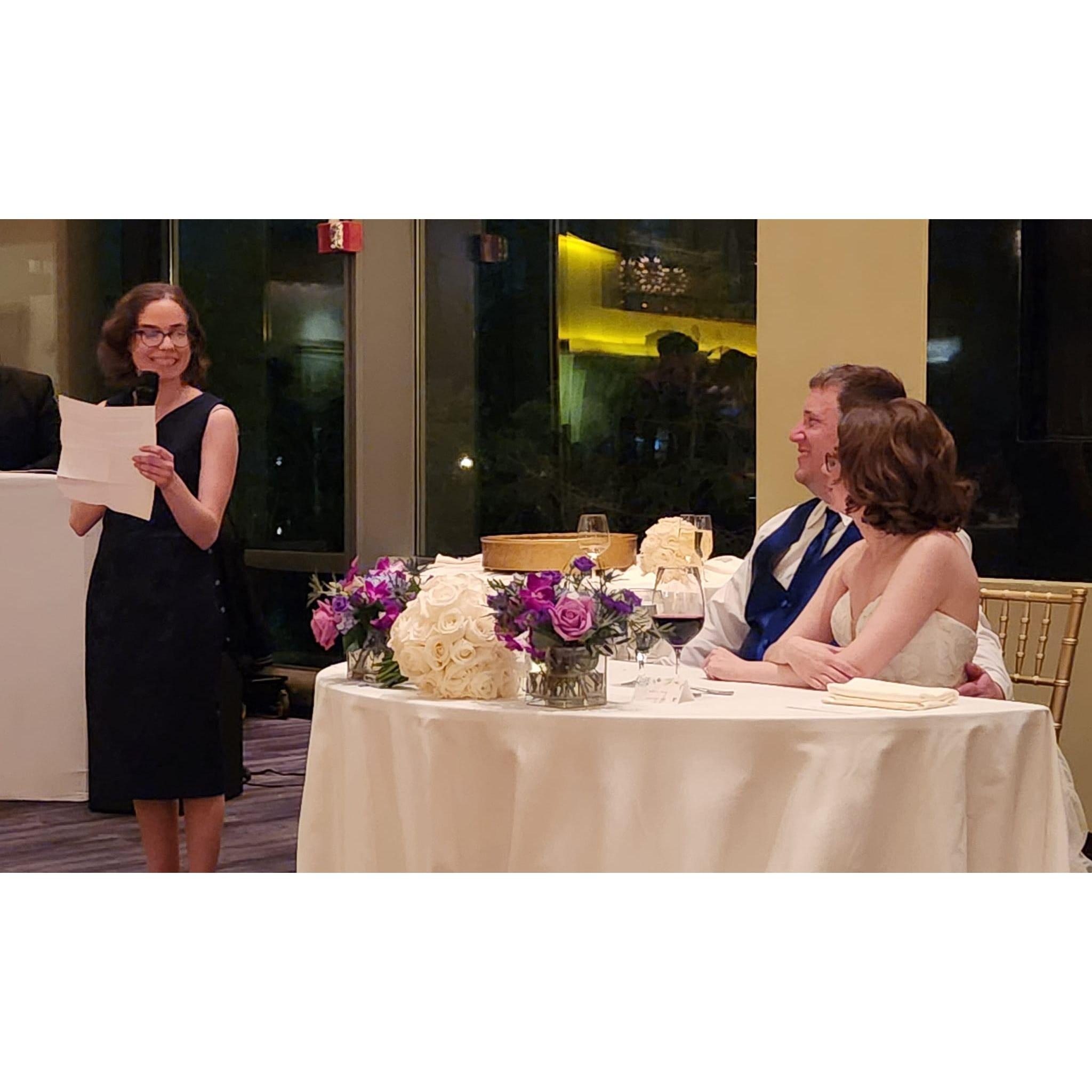 maid of honor toast (Rachel Shaw, sister)