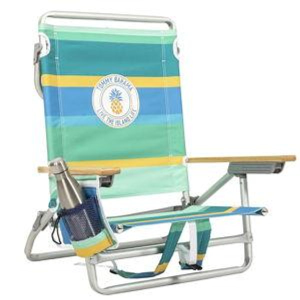 Tommy Bahama 5-Position Classic Lay Flat Backpack Beach Chair with Cooler and Cup Holder, Portable Folding Beach Chair for Tanning, Pineapple Stripe