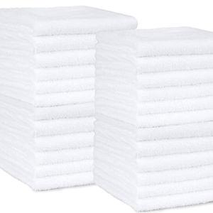 White - Amazon Basics Fast Drying Cotton Washcloths for Bathroom, Machine Washable, Soft and Highly Absorbent, 12 x 12 in, White, 24-Pack