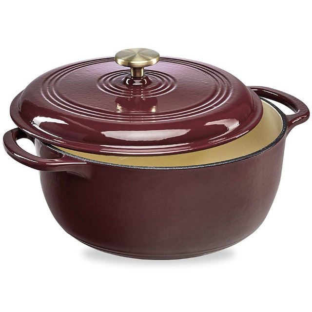 Best Choice Products 6 Quart Enamel Cast-Iron Round Dutch Oven, Family Style Heavy-Duty Pre-Seasoned Cookware for Home, Kitchen, Dining Room, Oven Safe w/Lid, Dual Handles - Cabernet Red
