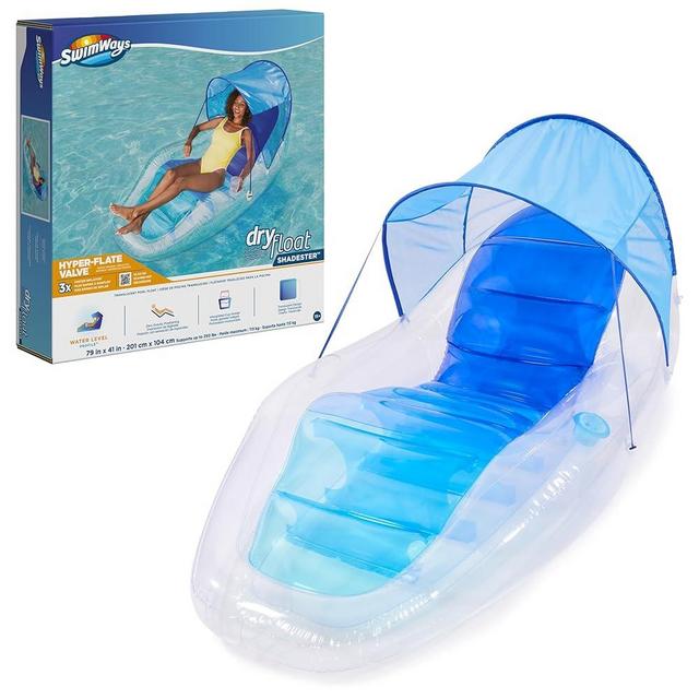 Swimways Dry Float Shadester Pool Float, Translucent Inflatable Recliner Chair for Adults with Fast Inflation, Canopy, Foot Rest & Cup Holder