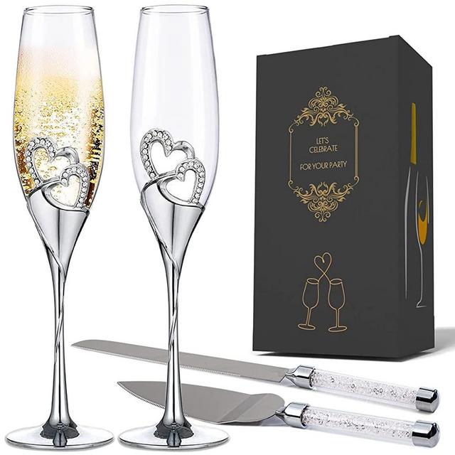 JoyJolt Meadow Butterfly Collection European Crystal Stemmed Champagne  Flutes - Set of 2 