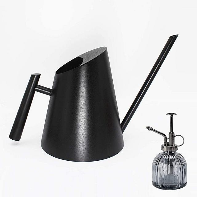 Cesun Metal Watering Can Solid Stainless Steel Pot with Long Spout Small Size Plant Mister for Bonsai Succulents Indoors and Outdoors (Black)