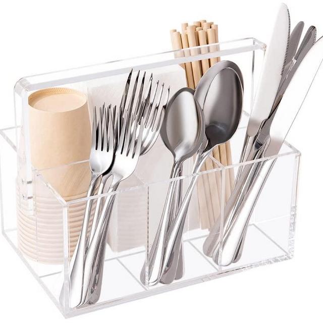 Utensil Holder Silverware Caddy Countertop Cutlery Organizer For Napkins Flatware Spoon Fork Knife For Picnic Party Plastic Acrylic