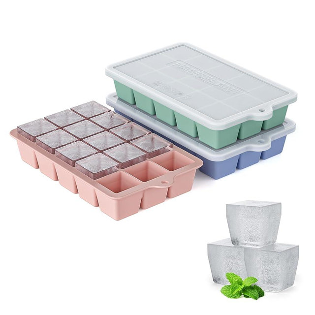 Silicone Ice Cube Tray 3 Pack, HANCELANT Ice Cube Mold, Ice Trays for Freezer with Lid for Whiskey, Baby Food, BPA Free, Easy Release