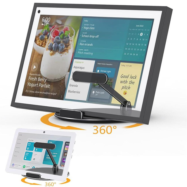 Laivli Swivel and Tilt Stand for Echo Show 15 & Echo Hub, with 360 Degree Rotatable Base, Easy Switch Device in Portrait and Landscape Orientations