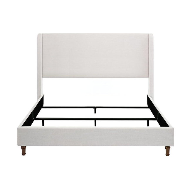 LOONGYOON King 54" Tall Headboard Wingback Upholstered Platform Bed Frame Premium Textured Canvas Elegant Simplicity for Bedroom King Bed Without Wooden Slats Box Spring Required Easy Assembly Ivory