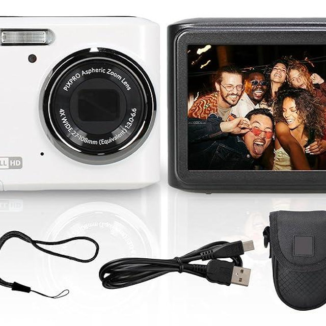 Kodak PIXPRO FZ45 Digital Camera (White) | 16MP Sensor, 4X Optical Zoom, 27mm Wide-Angle Lens & Full HD Video | Great for Travel & Family Photos (FZ45WH) + 32GB Card + Camera Case + Cleaning Cloth
