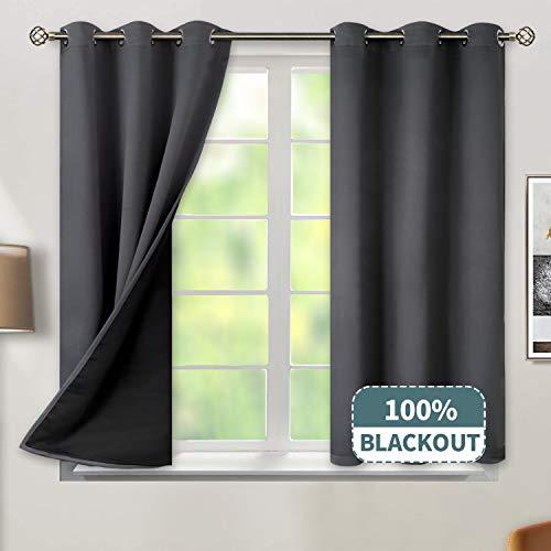BGment Thermal Insulated 100% Blackout Curtains for Bedroom with Black Liner, Double Layer Full Room Darkening Noise Reducing Grommet Curtain (42 x 45 Inch, Dark Grey, 2 Panels)