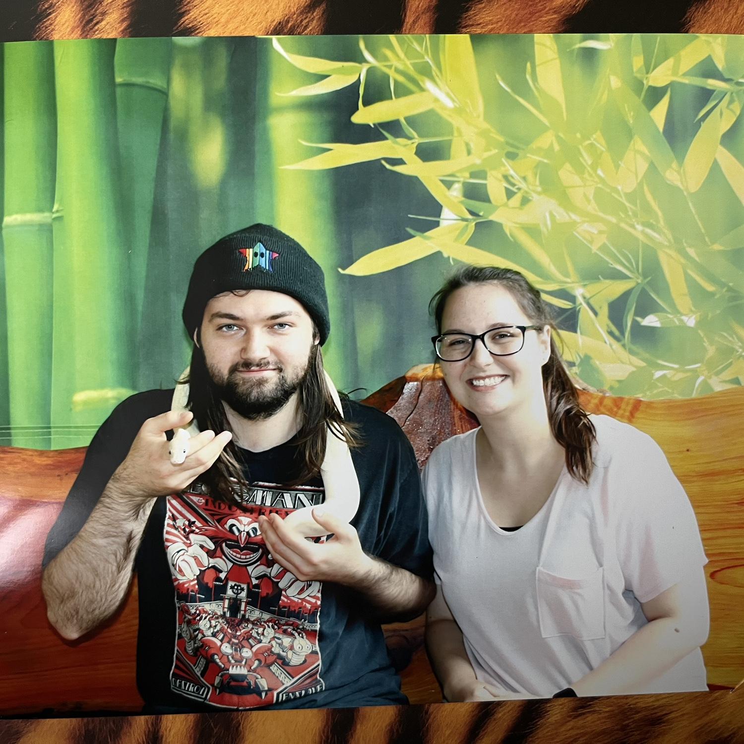 Matt and I having a blast holding a snake at Living Treasures!