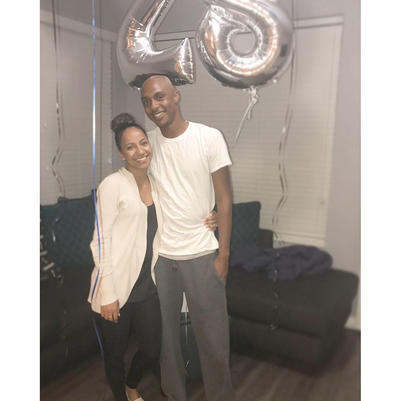 First birthday together- Kurts 28th birthday. I sneaked in his house to surprise him with balloons and a cake.