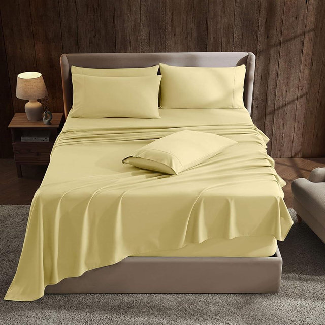 Hearth & Harbor Extra Deep Pocket Sheet Sets, Luxury Soft 6 Piece Bed Sheet Set Fits Mattress 18-24 Inches - Queen, Mellow Yellow