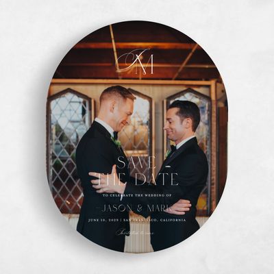 White Oval Wedding Save the Date - Galiena Photo
