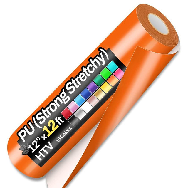 Sooez 12" x 12ft Heat Transfer Vinyl Rolls, PU (Strong Stretchy) HTV Orange for Shirts, Iron on Vinyl for All Cutter Machine, Easy to Cut & Weed for DIY Heat Design, Matte Finish
