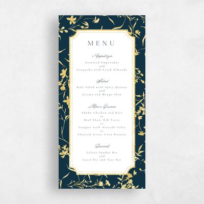 Deepest Teal, Blue Wedding Menu - Vasara Foil